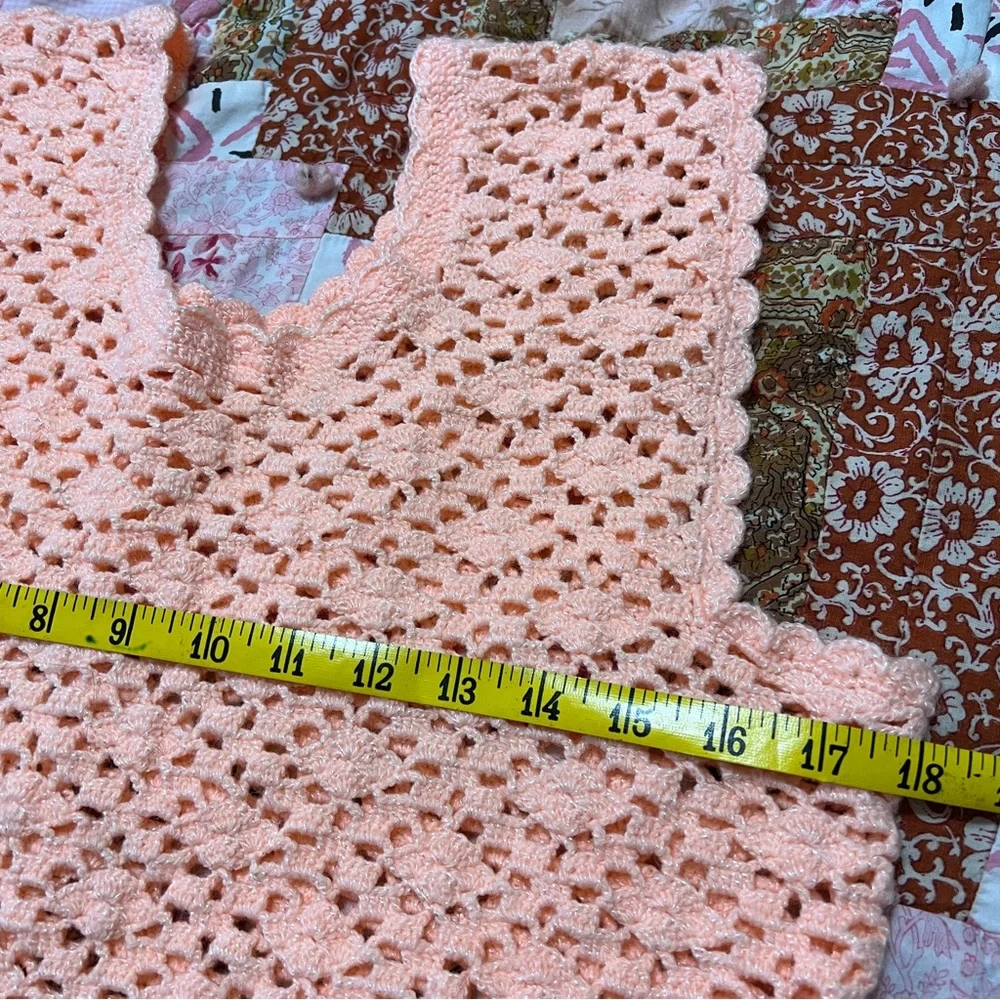 Vintage Crotchet Peach Sleeveless Top M - Picture 3 of 4
